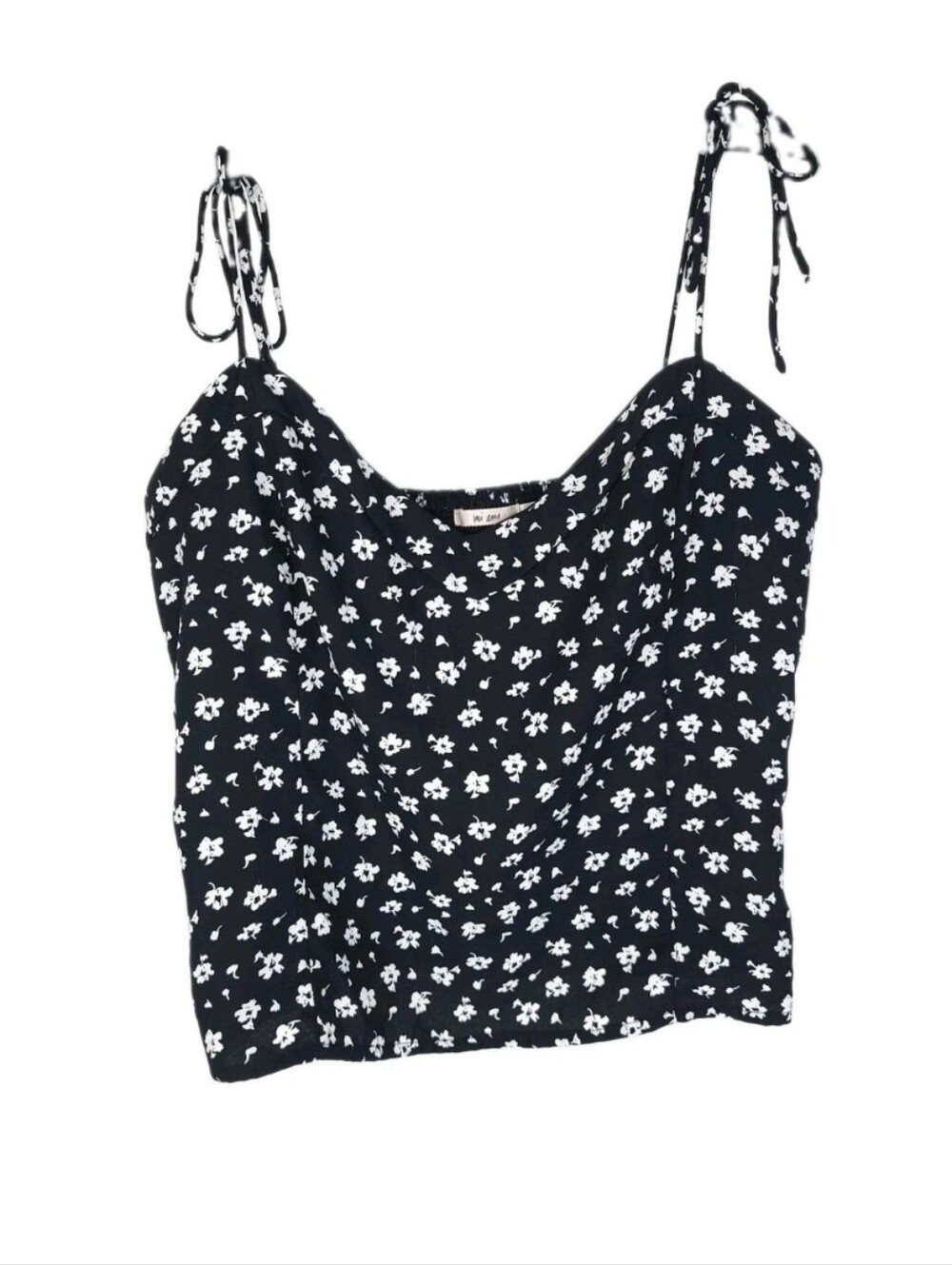 Mi Ami Tank Top Womens XL Cami Cropped Floral Tie Straps Smocked Coquette Fran